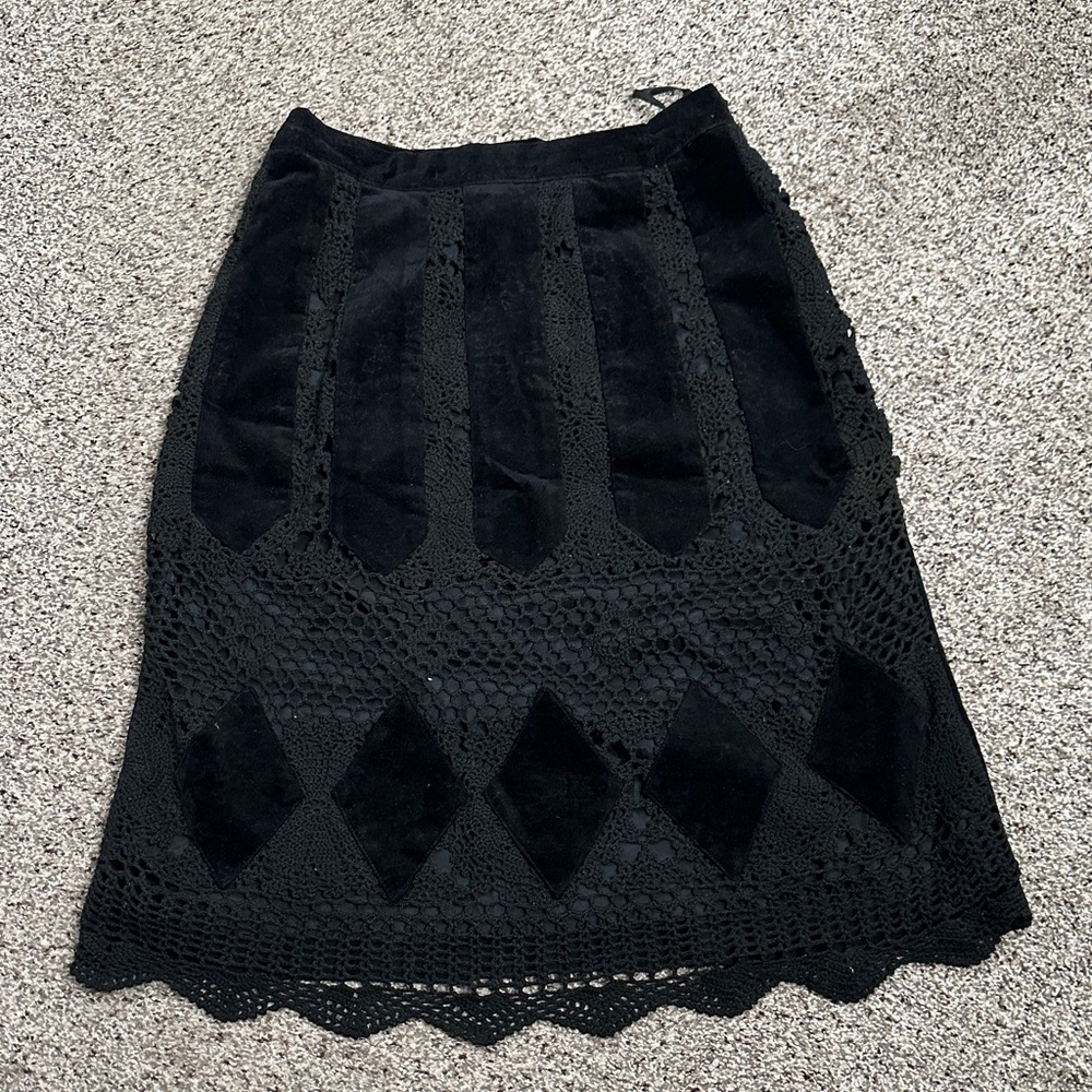 Yellow the brand Elegant Black velvet crochet Skirt size M